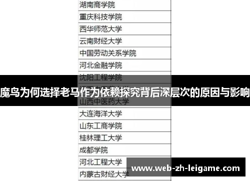魔鸟为何选择老马作为依赖探究背后深层次的原因与影响 魔鸟为何选择老马作为依赖探究背后深层次的原因与影响